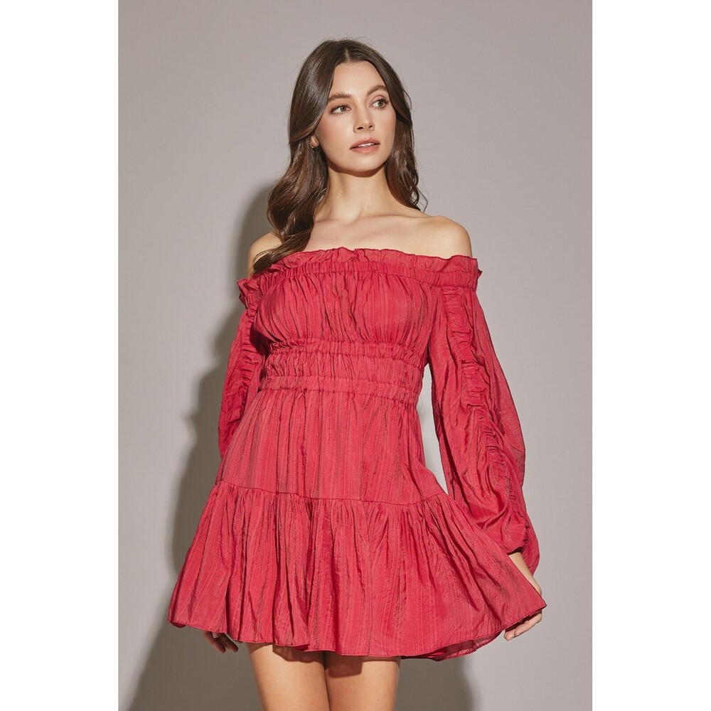 Mustard Seed Ruched Banded Off Shoulder Dress